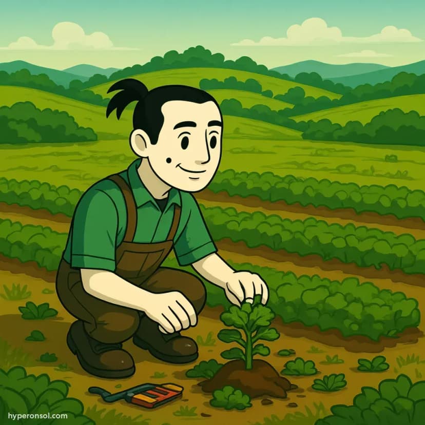 Hyperworker working on field planting solana seeds